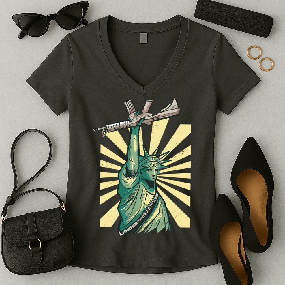 Statue Of Liberty Holding Gun Women's V-Neck T-Shirt