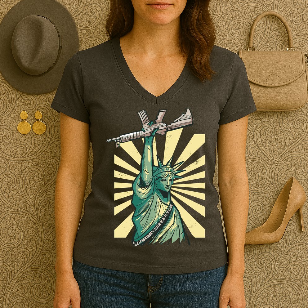 Statue Of Liberty Holding Gun Women's V-Neck T-Shirt