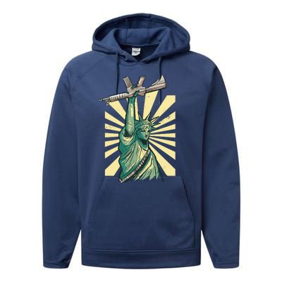 Statue Of Liberty Holding Gun Performance Fleece Hoodie