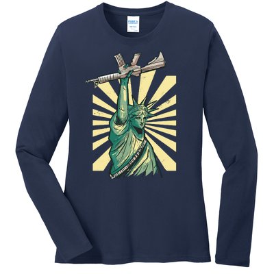 Statue Of Liberty Holding Gun Ladies Long Sleeve Shirt