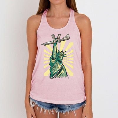 Statue Of Liberty Holding Gun Women's Knotted Racerback Tank