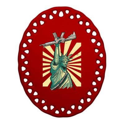 Statue Of Liberty Holding Gun Ceramic Oval Ornament