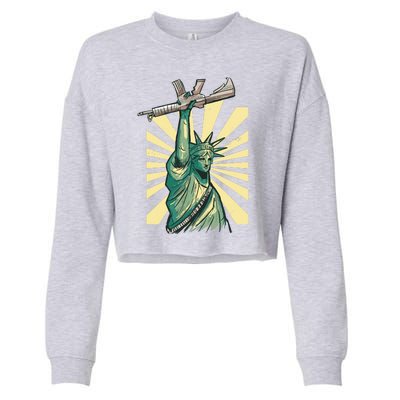 Statue Of Liberty Holding Gun Cropped Pullover Crew