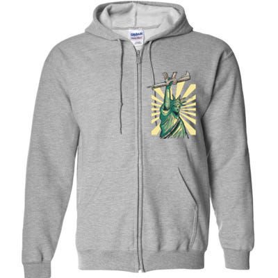 Statue Of Liberty Holding Gun Full Zip Hoodie