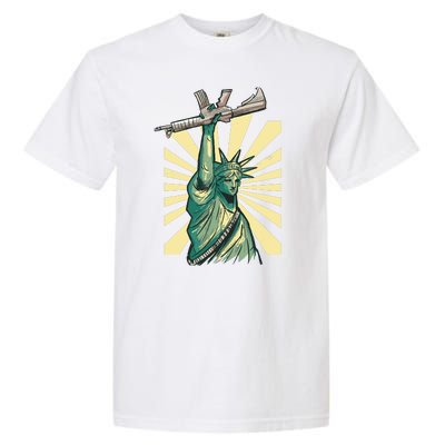 Statue Of Liberty Holding Gun Garment-Dyed Heavyweight T-Shirt