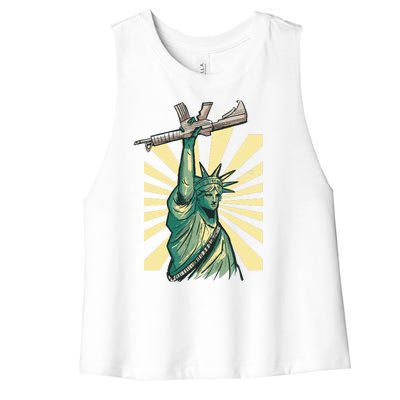 Statue Of Liberty Holding Gun Women's Racerback Cropped Tank