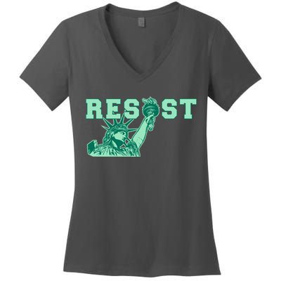 Statue of Liberty Resist Graphic Resistance Anti Trump Women's V-Neck T-Shirt