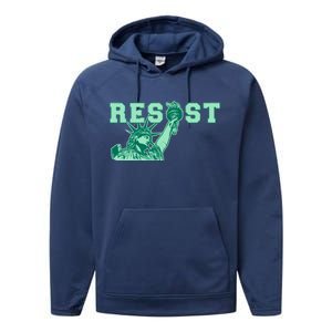 Statue of Liberty Resist Graphic Resistance Anti Trump Performance Fleece Hoodie