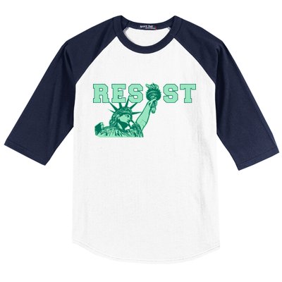 Statue of Liberty Resist Graphic Resistance Anti Trump Baseball Sleeve Shirt