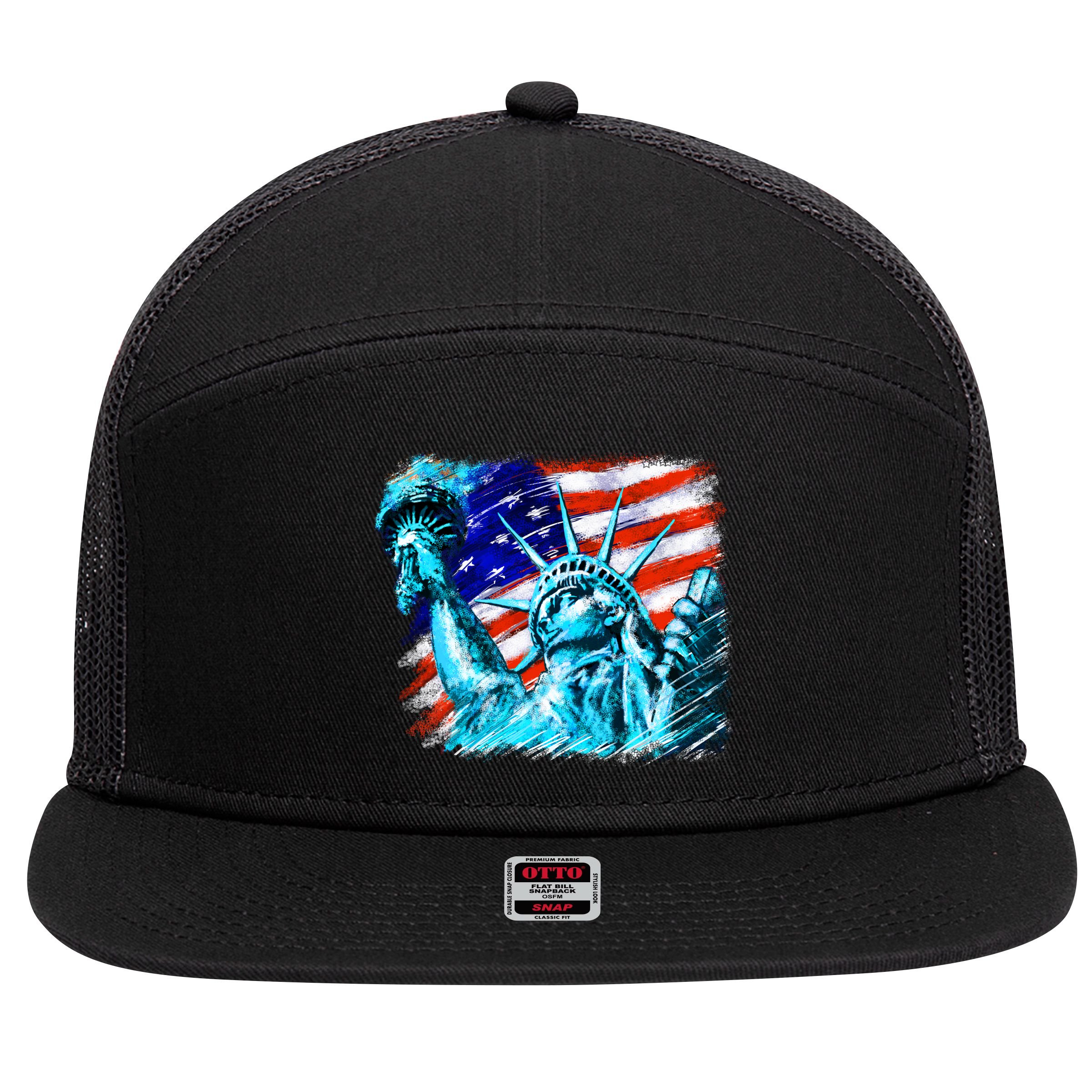 Statue Of Liberty USA 7 Panel Mesh Trucker Snapback Hat
