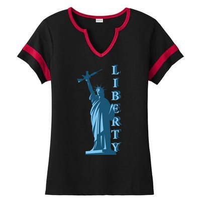 Stature Of Liberty Holding AR-15 Assault Rifle Ladies Halftime Notch Neck Tee