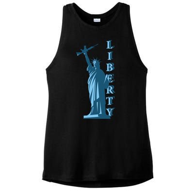 Stature Of Liberty Holding AR-15 Assault Rifle Ladies PosiCharge Tri-Blend Wicking Tank