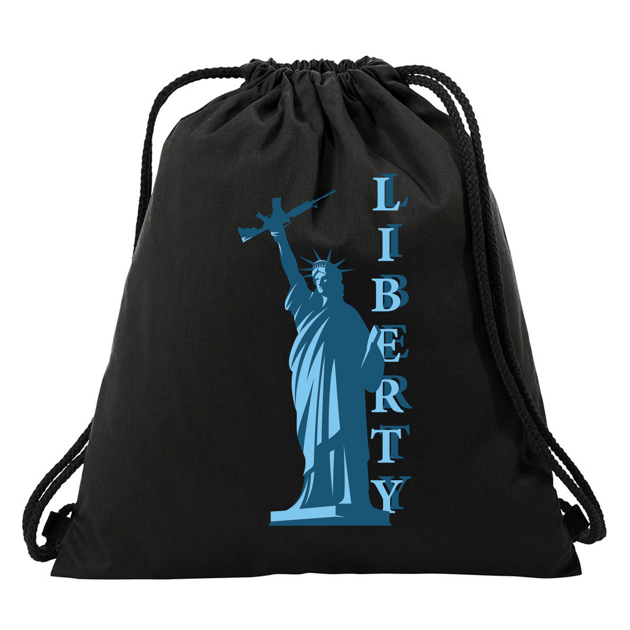 Stature Of Liberty Holding AR-15 Assault Rifle Drawstring Bag