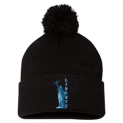 Stature Of Liberty Holding AR-15 Assault Rifle Pom Pom 12in Knit Beanie
