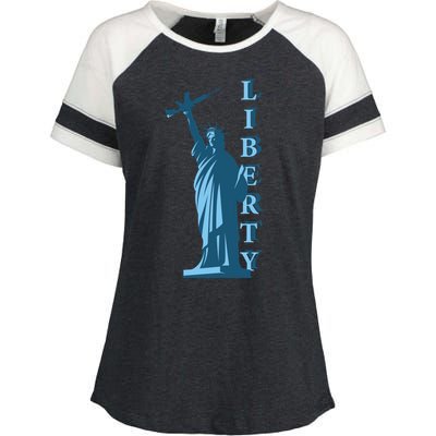 Stature Of Liberty Holding AR-15 Assault Rifle Enza Ladies Jersey Colorblock Tee