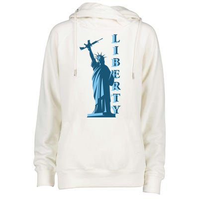 Stature Of Liberty Holding AR-15 Assault Rifle Womens Funnel Neck Pullover Hood