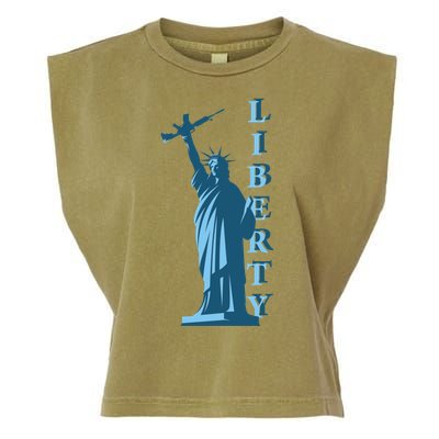 Stature Of Liberty Holding AR-15 Assault Rifle Garment-Dyed Women's Muscle Tee