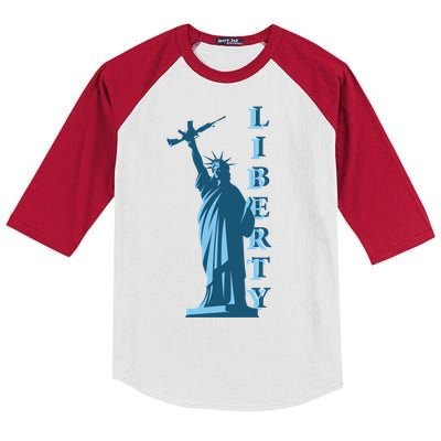 Stature Of Liberty Holding AR-15 Assault Rifle Kids Colorblock Raglan Jersey