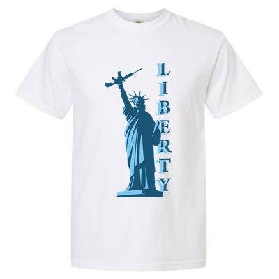 Stature Of Liberty Holding AR-15 Assault Rifle Garment-Dyed Heavyweight T-Shirt