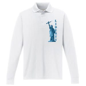 Stature Of Liberty Holding AR-15 Assault Rifle Performance Long Sleeve Polo