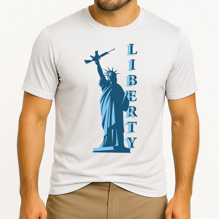 Stature Of Liberty Holding AR-15 Assault Rifle Performance Shirt
