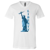 Stature Of Liberty Holding AR-15 Assault Rifle V-Neck T-Shirt