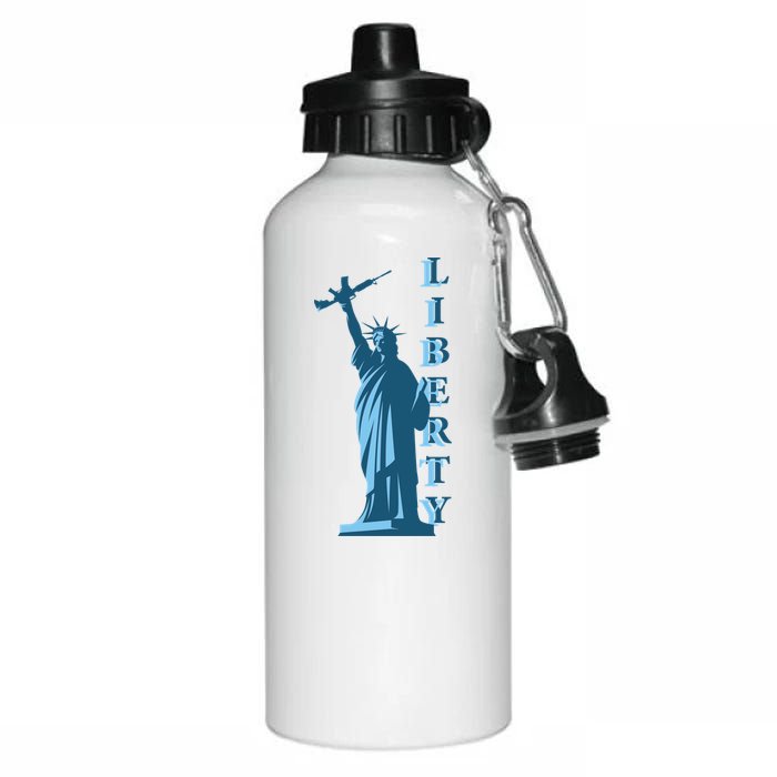 Stature Of Liberty Holding AR-15 Assault Rifle Aluminum Water Bottle