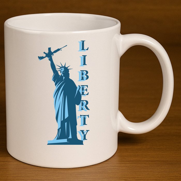 Stature Of Liberty Holding AR-15 Assault Rifle 11oz C Handle Ceramic Mug
