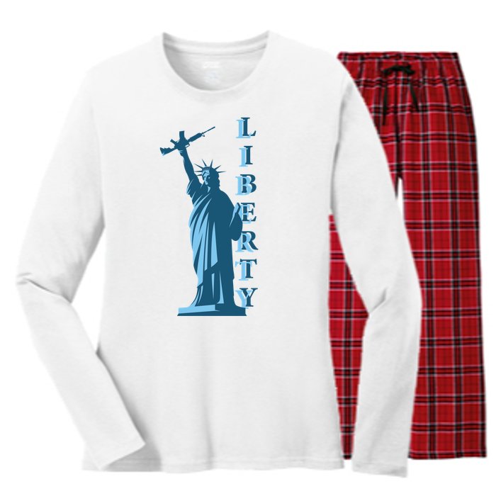 Stature Of Liberty Holding AR-15 Assault Rifle Women's Long Sleeve Flannel Pajama Set 