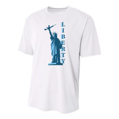 Stature Of Liberty Holding AR-15 Assault Rifle Youth Performance Sprint T-Shirt