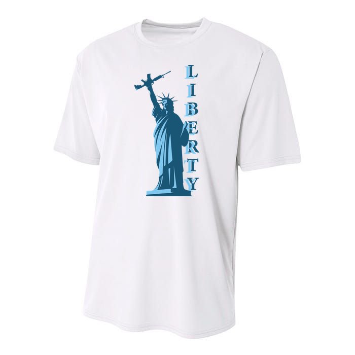 Stature Of Liberty Holding AR-15 Assault Rifle Youth Performance Sprint T-Shirt