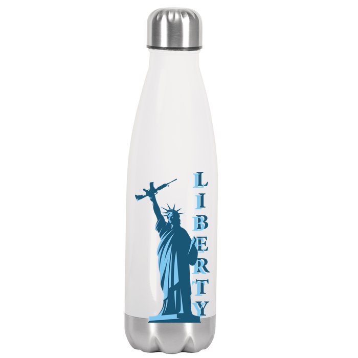 Stature Of Liberty Holding AR-15 Assault Rifle Stainless Steel Insulated Water Bottle