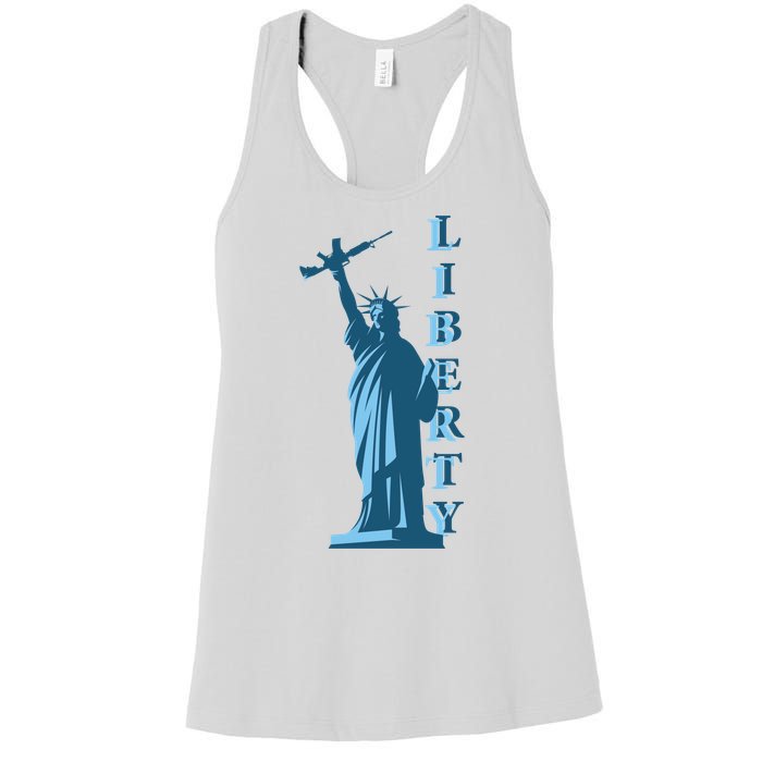 Stature Of Liberty Holding AR-15 Assault Rifle Women's Racerback Tank