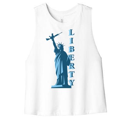 Stature Of Liberty Holding AR-15 Assault Rifle Women's Racerback Cropped Tank