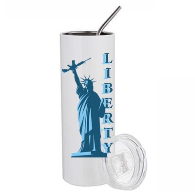 Stature Of Liberty Holding AR-15 Assault Rifle Stainless Steel Tumbler