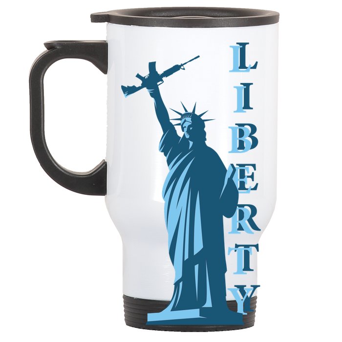 Stature Of Liberty Holding AR-15 Assault Rifle Stainless Steel Travel Mug