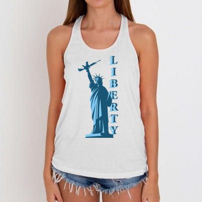 Stature Of Liberty Holding AR-15 Assault Rifle Women's Knotted Racerback Tank