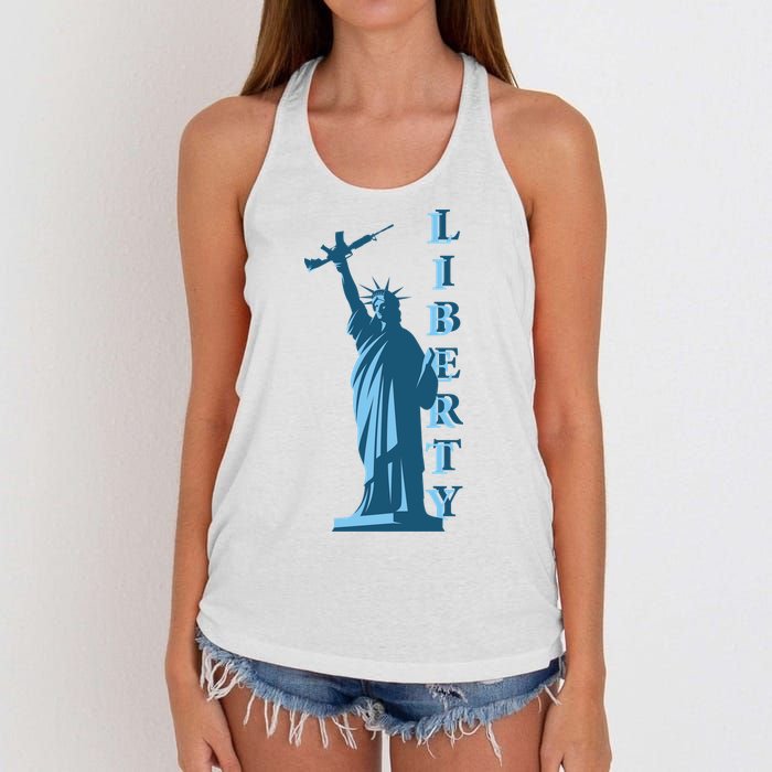 Stature Of Liberty Holding AR-15 Assault Rifle Women's Knotted Racerback Tank