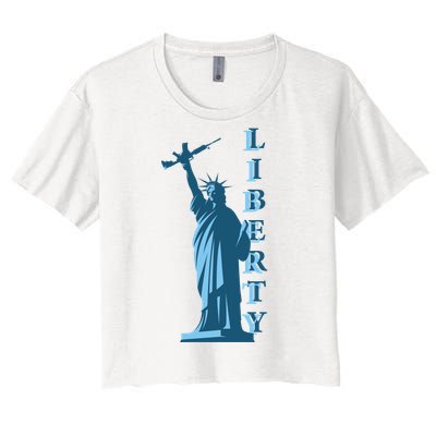 Stature Of Liberty Holding AR-15 Assault Rifle Women's Crop Top Tee