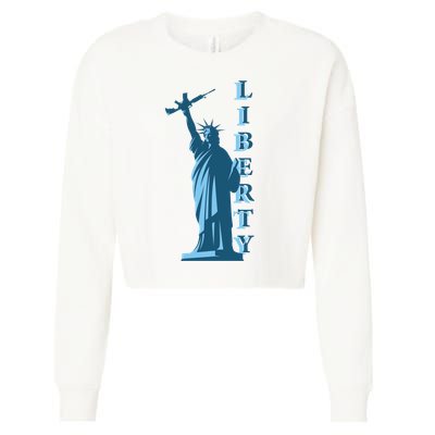 Stature Of Liberty Holding AR-15 Assault Rifle Cropped Pullover Crew