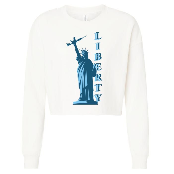 Stature Of Liberty Holding AR-15 Assault Rifle Cropped Pullover Crew