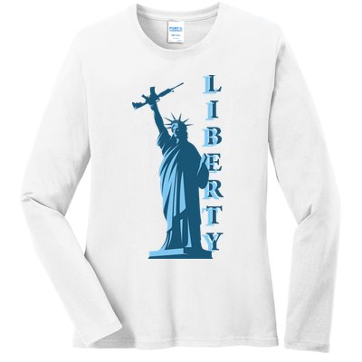 Stature Of Liberty Holding AR-15 Assault Rifle Ladies Long Sleeve Shirt