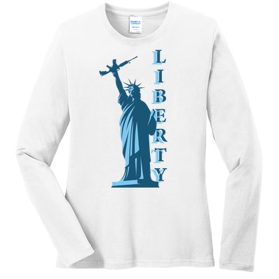 Stature Of Liberty Holding AR-15 Assault Rifle Ladies Long Sleeve Shirt