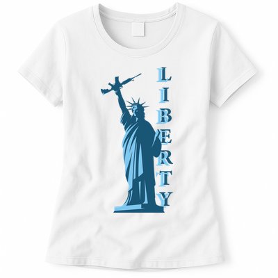 Stature Of Liberty Holding AR-15 Assault Rifle Womens T-Shirt