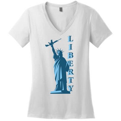 Stature Of Liberty Holding AR-15 Assault Rifle Women's V-Neck T-Shirt