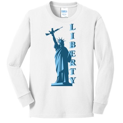 Stature Of Liberty Holding AR-15 Assault Rifle Kids Long Sleeve Shirt