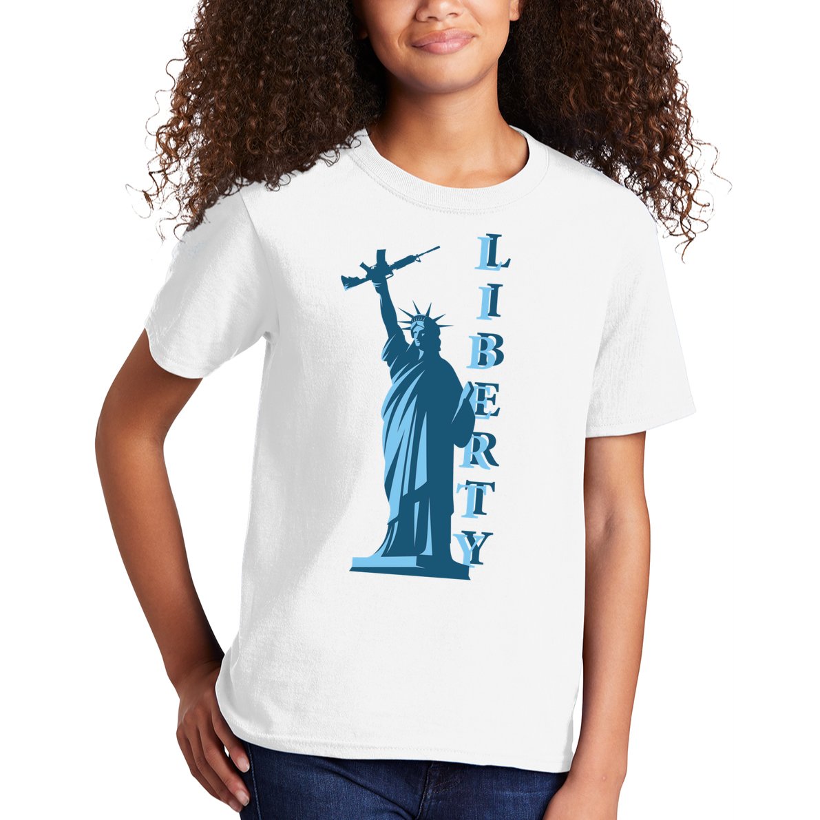 Stature Of Liberty Holding AR-15 Assault Rifle Kids T-Shirt