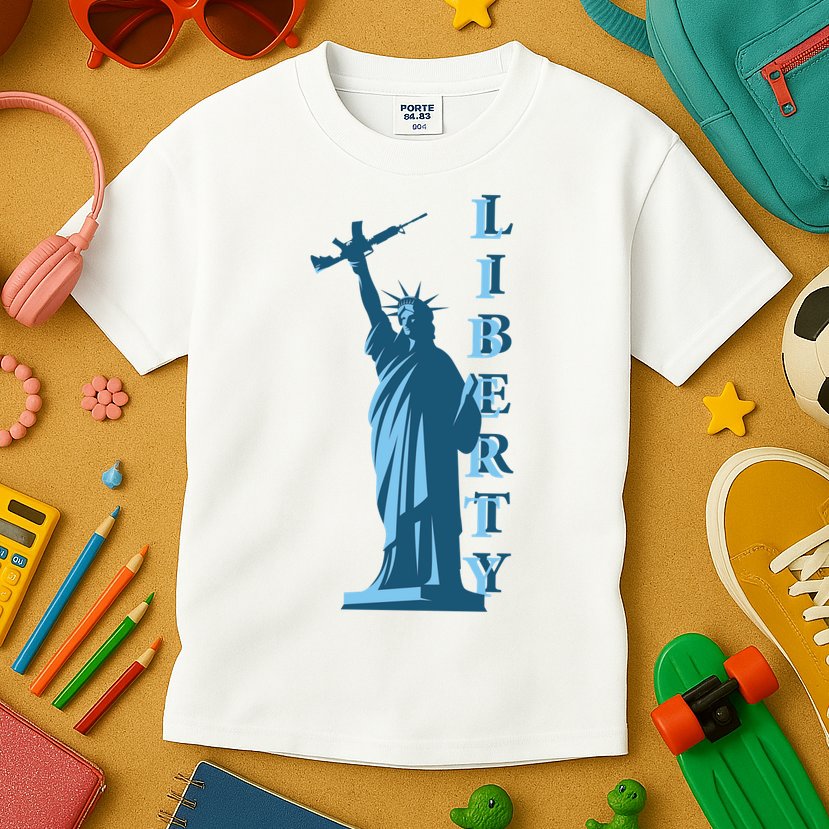 Stature Of Liberty Holding AR-15 Assault Rifle Kids T-Shirt