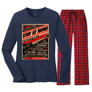 Stay At Home Festival Concert Poster Quarantine Women's Long Sleeve Flannel Pajama Set 