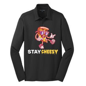 Stay Cheesy Pizza Silk Touch Performance Long Sleeve Polo